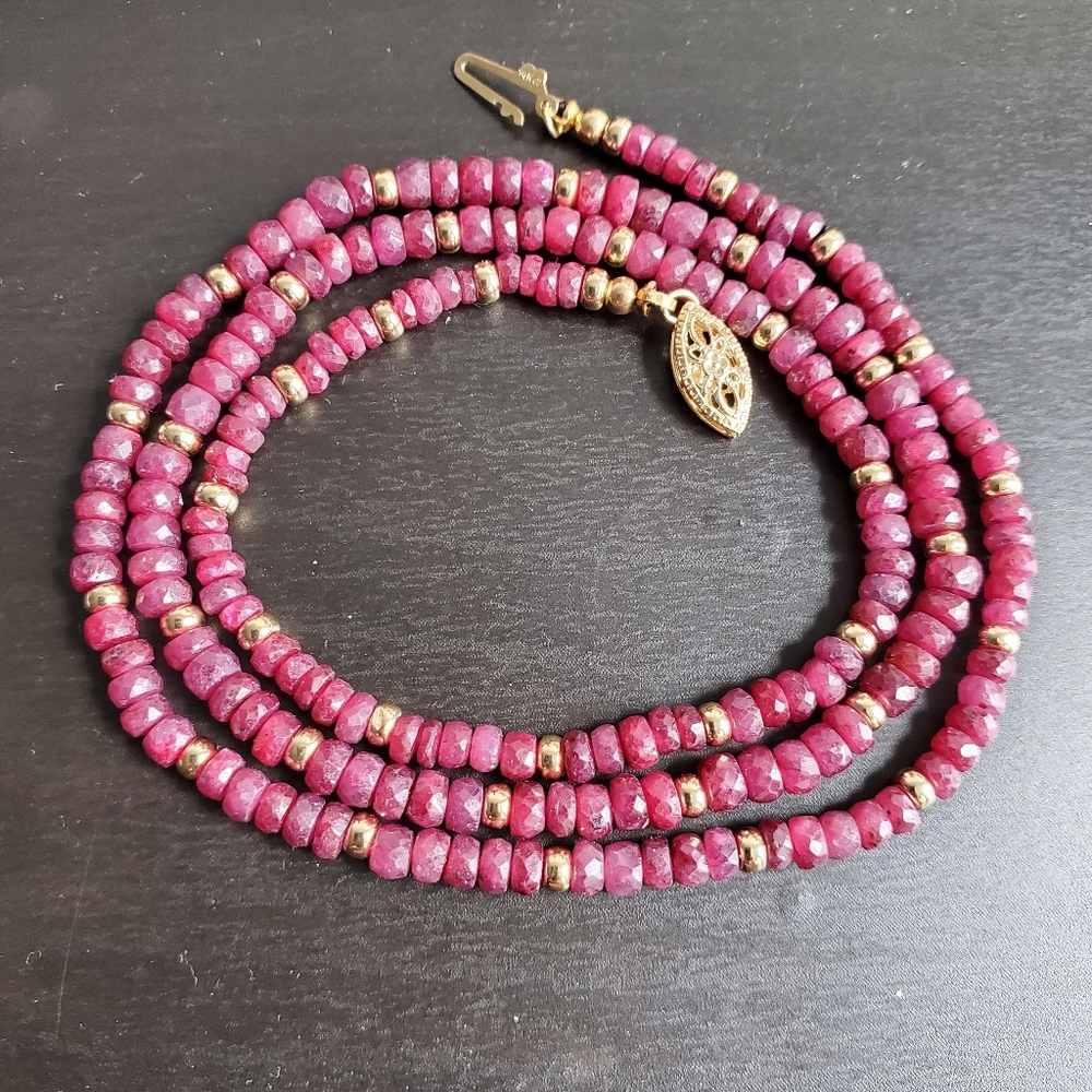 Antique 14K Gold Genuine Ruby Bead Necklace